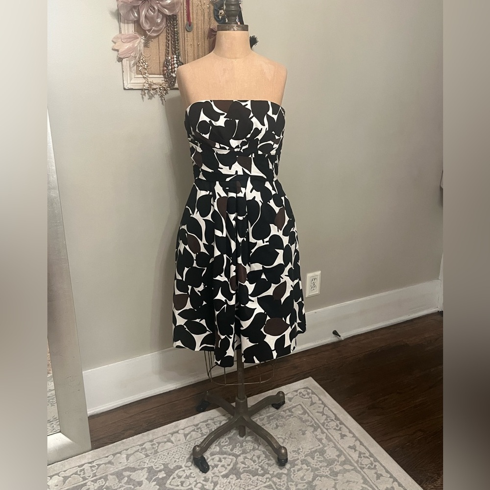 Donna Ricco Black, White, and Brown Strapless Dress